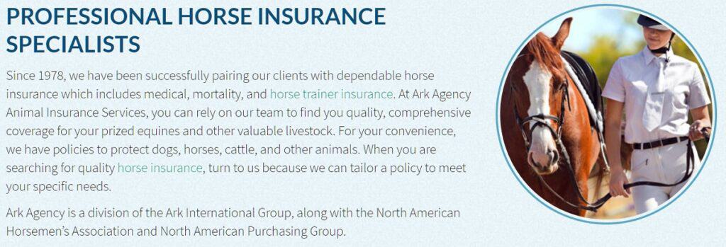 Ark Agency horse insurance features.