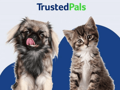 TrustedPals pet insurance review featuring a puppy and a kitten